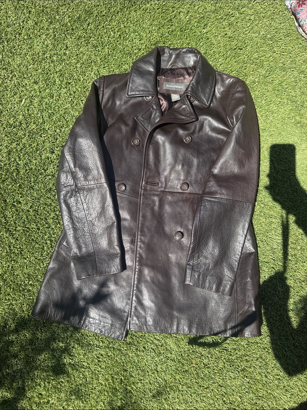 Banana Republic Women's Double-Breasted Leather Jacket - Dark Brown